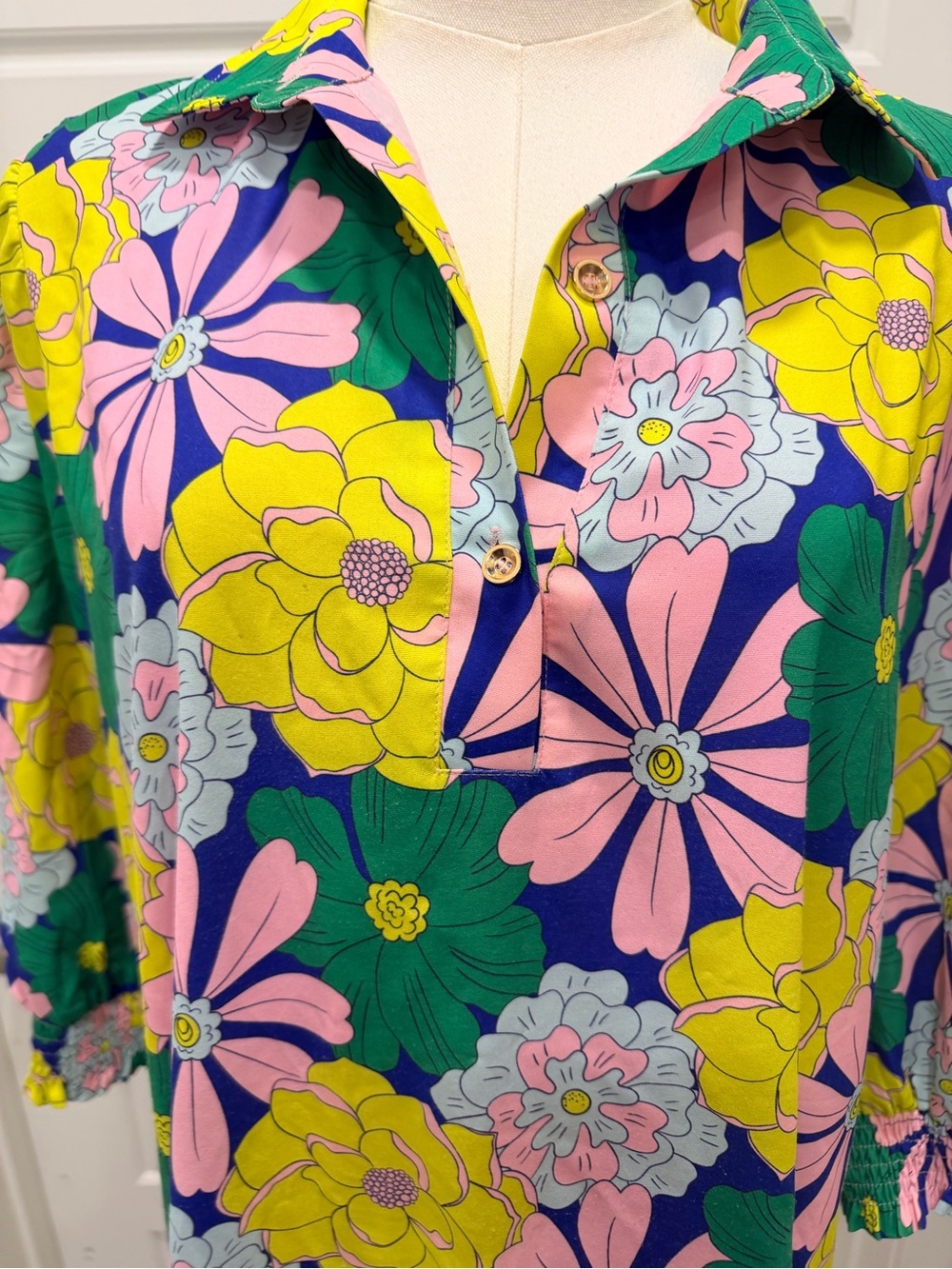 Floral Collared Mini Dress in Yellow & Green - Picture 3 of 7
